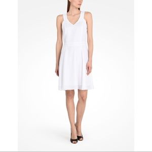 Armani Exchange White Textured Strap V Neck Back Zipper Fit and Flare Dress